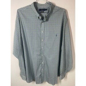 Ralph Lauren Cotton‎ Stretch Button Up Shirt 4XB Green Blue Check Long Sleeve
